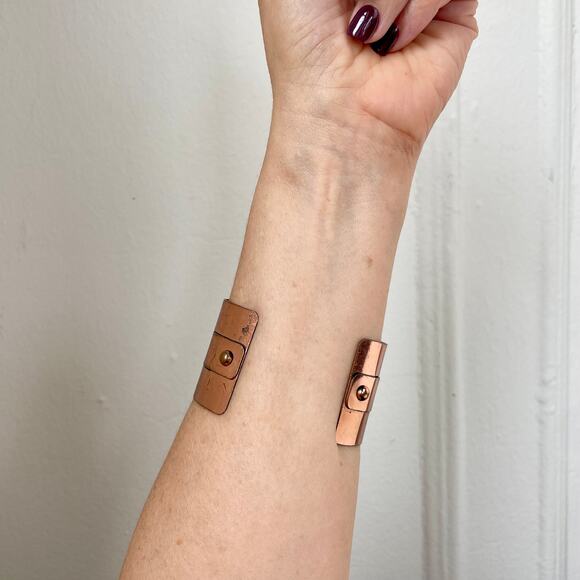 VTG Signed Renoir Copper Brutalist Cuff Bracelet  MCM Woven Riveted Metal Unisex - Picture 8 of 9